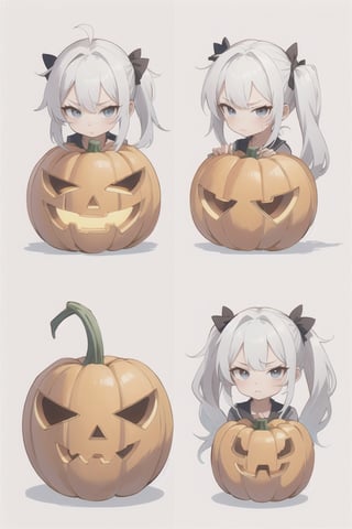 a pumpkin with long pigtails, white hair, adorable expressions, pouting expression,
,KunoTsubakiv1