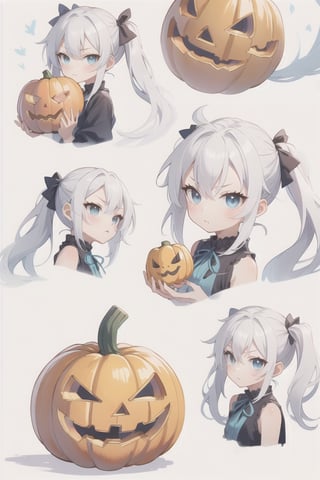 a pumpkin with long pigtails, white hair, adorable expressions, pouting expression,
,KunoTsubakiv1