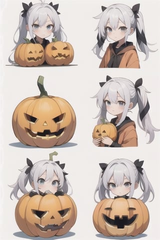 a pumpkin with long pigtails, white hair, adorable expressions,
,KunoTsubakiv1