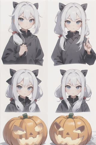 a pumpkin with long pigtails, white hair, adorable expressions, pouting expression,
,KunoTsubakiv1