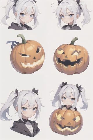 a pumpkin with long pigtails, white hair, adorable expressions, pouting expression,
,KunoTsubakiv1