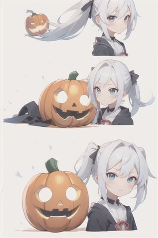 a pumpkin with long pigtails, white hair, adorable expressions,
,KunoTsubakiv1