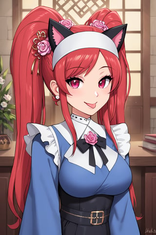 leeso, masterpiece, best quality, 1girl, portrait, closeup, (fully clothes), {royal armor|kimono|formal dress|nun costume|school uniform|office lady|maid uniform|wedding dress}, {cosplay|cat ears|tongue out|twintails|ponytail|maid headband|hair pin|smile|flower}