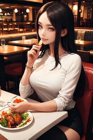 Perfect beautiful woman, dinner at restaurant, ultimate artwork