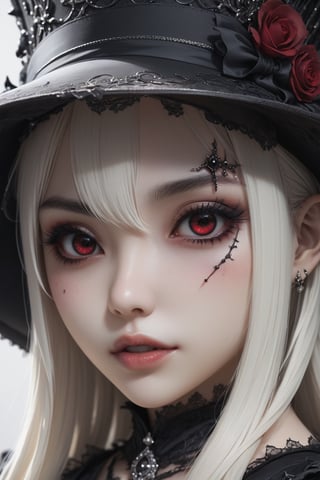 a close up of a person wearing a hat, by Yang J, pixiv, gothic art, beautiful vampire female queen, 2b, highly detailed 4 k art, splash art anime loli
