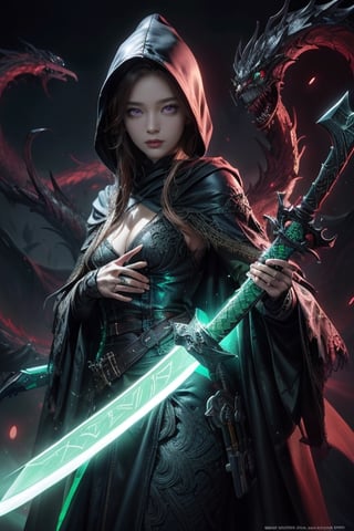 masterpiece, intricate details. High quality, realistic. a close up of a specter with a green sword, concept art, inspired by Aleksi Briclot, reminded me of the grim reaper, glowing green eyes, high definition anime art, evil pose, high definition illustrations, anton fadeev and dan mumford