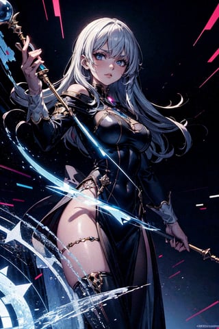 futuristic,  cyberpunk, a time-traveling sorceress anime girl with a mysterious hourglass staff, casting spells to manipulate time and space, intricately detailed, 