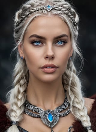 (masterpiece:1.2), (best quality:1.1), detailed, (high quality, highres:1.1), absurdres, HDR, 8k uhd, (close up:1.2), (realistic:1.1), portrait, photorealistic, viking braid, (iron crown:1.1), royal clothes, (viking jewelry:1.2), viking queen, proud look, (platinum hair:1.2), (blue eyes:1.1), royal clothes, (viking jewelry:1.2), dark theme, fcPortrait, (tribal neck tattoo:1.2),
