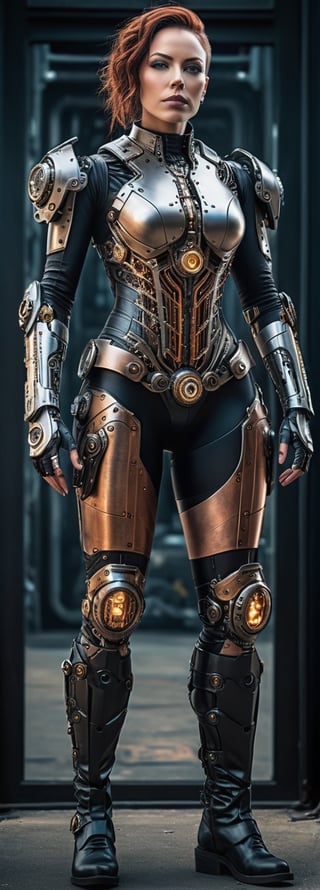 full body cyborg| full-length portrait| detailed face| symmetric| steampunk| cyberpunk| cyborg| intricate detailed| to scale| hyperrealistic| cinematic lighting| digital art,Movie Poster