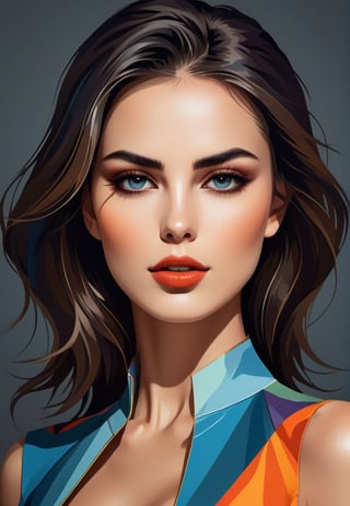 Radial symmetry. Beautiful woman. fine detail, atmospheric, vivid tones, sharp focus, sharp edges, art by fantasy, dreamy, side view. vector illustration, 2d flat, full length. centered, by dark. sleek, modern, minimalist, graphic, line art, radial vector graphics. Open eyes