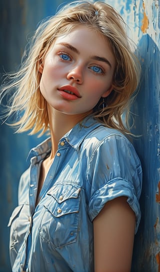 Full body Portrait of a beautiful schoolgirl with blue shining eyes and sensual pout look to heaven, otherworldly beauty, blonde wild haircut, shabby perfect face, charismatic view, mysterious, boho Lifestyle freebird, natural beauty, detail realism, very detailed, high quality, style Catrin wetzl stein, ultra hd, realistic, vivid colors, highly detailed, UHD drawing, pen and ink, perfect composition, beautiful detailed intricate insanely detailed octane render trending on artstation, 8k artistic photography, photorealistic concept art, soft natural volumetric cinematic perfect light