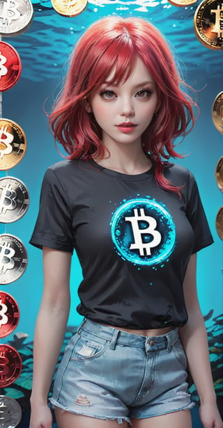 a woman with red hair is surrounded by bitcoins, a digital rendering, by Jang Seung-eop, street art, artgerm colorful!!!, silver and crimson ink, coin, icon black and white, woo kim, trending on deviantarthq”, portrait n - 9, lowres, seven
,neon style,tshirt design,underwater,bl4ckl1ghtxl,casting spell,simple background
