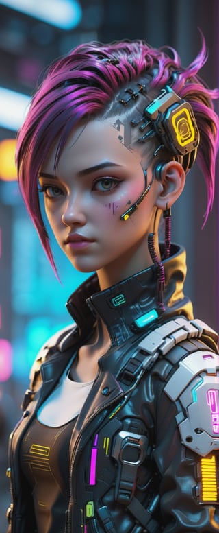 Professional 3D Model of a Cyberpunk Girl**: Meticulously crafted girl character, rendered in Octane with dramatic lighting, showcasing high-level detail.

