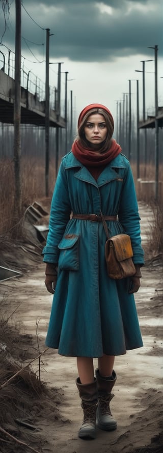 The sign text "I'M Stalker" / A very beautiful,instagram model, stalker girl in the Chernobyl exclusion zone, ultra realistic,extreme cinematic shot,master bottom view post, punk & post soviet styles, award winning photo, 8K, HD wallpapers,realistic lighting,shadow & details, mega quality,surreal world
, ,More Detail,Text, in the style of esao andrews