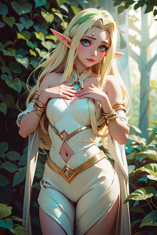 (masterpiece:1.4), (best_quality:1.4), (realistic_look), (captivating_aurora), (intense_gaze), (mesmerizing_eyes), (ethereal_beauty), (graceful_pose), (enchanting_presence), (detailed_clothing), (elven_attire), (flowing_hair), (pastel_color_palette), (natural_surroundings), (forest_background), (ethereal_lighting).