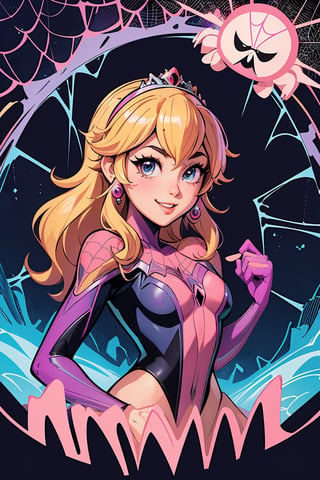 Princess peach in the style of SM, (120R), solo, ((spiderverse-suit:1.1)), ranger-power, art by tesuya nomura, Drawn by- Disney pixar studio