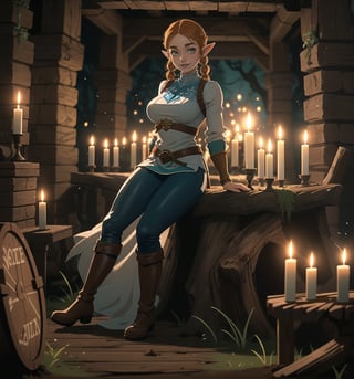 A Breath of the Wild Zelda-style masterpiece, fantasy adventure rendered in ultra-detailed 4K. | Princess Zelda, a young 23-year-old woman, is dressed in a hydraulic firefighter outfit, consisting of a black leather jacket, black leather pants, black rubber boots and a yellow protective helmet. Her short pink hair is disheveled with two pigtails held in place by silver barrettes. Her green eyes shine as she looks at the viewer, smiling and showing her white teeth. It is located in a filthy pit, with rusty pipes, rocky structures and rotten wood. Mud and dirt cover the floor, while lit candles illuminate the gloomy space. Wooden and stone structures blend into the environment, creating an atmosphere of adventure and danger. | The image highlights the imposing figure of Princess Zelda and the architectural elements of the well. The rusty pipes, rock structures, rotting wood, mud and dirt create an environment of adventure and danger. The lit candles illuminate the scene, creating dramatic shadows and highlighting the details of the scene. | Soft, shadowy lighting effects create a tense, uncomfortable atmosphere, while rough, detailed textures on structures and objects add realism to the image. | An adventure and fantasy scene of a plumber princess in a filthy pit, fusing elements of Zelda Breath of the Wild, adventure and fantasy. | (((The image reveals a full-body shot as the Princess Zelda assumes a sensual pose, engagingly leaning against a structure within the scene in an exciting manner. She takes on a sensual pose as she interacts, boldly leaning on a structure, leaning back and boldly throwing herself onto the structure, reclining back in an exhilarating way.))). | ((((full-body shot)))), ((perfect pose)), ((perfect arms):1.2), ((perfect limbs, perfect fingers, better hands, perfect hands, hands)), ((perfect legs, perfect feet):1.2), ((huge breasts)), ((perfect design)), ((perfect composition)), ((very detailed scene, very detailed background, perfect layout, correct imperfections)), Enhance, Ultra details++, More Detail, poakl