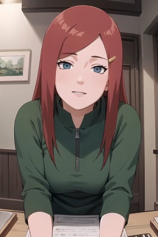 masterpiece, 1girl, (incoming_kiss), pov kiss, restaurant, grey_eyes, Green Dress, beautiful, red_hair, upper_body, perfect_eyes, indoors, cinematic lighting, uzumaki_kushina, atmospheric, looking_at_viewer, long_hair, kissing_viewer, breasts, mature_female, seductive_smile, naughty_face,