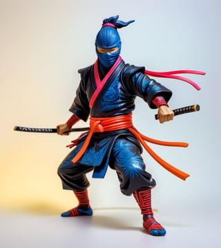 a hand-painted figurine representing a ninja man, rural Japanese, where secret ninja combat techniques are performed, art by josan gonzalez, yuna, pencil draw, cyb-3d-art,Leonardo Style,neon style