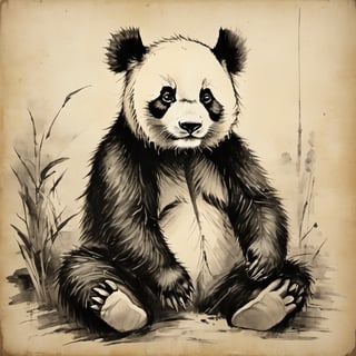 sketch, monochrome, panda ,vintagepaper