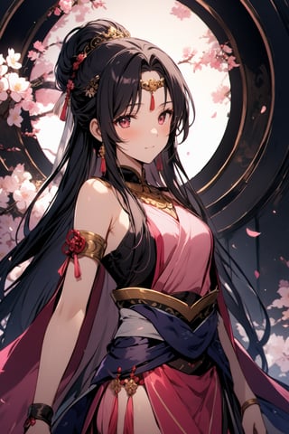 Ancient style female black hair pink clothes