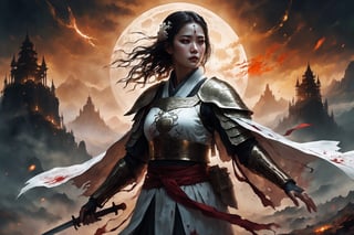 (magic girl wearing white Hanfu), haunting, epic war, (numerous skeleton soldier), (numerous knights), die, corpse, bleeding, fantasy, light particles, (prairie background), (eerie sky),
(masterpiece, best quality, high resolution, intricate detail, extreme detailed:1.3),more detail XL,DonMD34thM4g1cXL