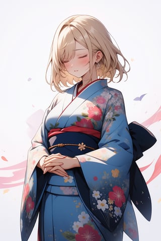 masterpiece:1.3, best quality:1.3, highly detailed, 8k raw, simple_background:1.3, white_background:1.3, female_solo, standing, medium breasts, cowboy_shot, pink floral kimono, closed eyes, look down, hands together, praying, light blonde hair, long straight_hair, cozy, animeniji
