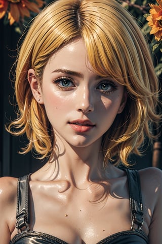 Watercolor painting, (Beautifully Aesthetic:1.2), (1girl:1.3), (colorful hair, Half orange and half yellow hair:1.2), long hair, water, liquid, natta, colorful, Orange and yellow anemone flowers bloom around, (masterpiece, best quality, ultra-detailed, 8K), (picture-perfect face), blush, petite, slim, goddess, charming, alluring, enchanting, makeup, perfecteyes, ,1girl