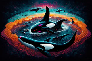 (masterpiece,absurder detailed:1.2),((giant colorful mechanical orca floating in the void)), ore texture , wide open  ,ice and fire ,mandala, amazing thematic dark and  abyss background, (A perfect finished work of official art:1.1). oil painting (ART By Apterus, ART By Dan Mumford:1.1),Science Fiction,paper_cut