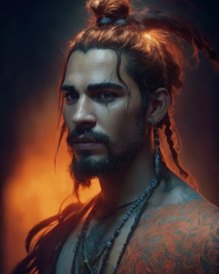 masterpiece handsome rugged scars shaman sadu warrior baki ,Tony Thornburg,Mahesh Jadu,jan uddin, Chang Chen,Tom Sturridge,Santiago Cabrera,aidan turner,timothée chalamet,j,tony jaa,dreadlocks top knot,hippie, punk, dmt fashion,tribal fighter detailed, cinematic, trending on artstation, Isometric, Centered hypereallistic cover photo, awesome full color,best quality, stylized digital art, smooth, ultra high definition, 8k, unreal engine 5, ultra sharp focus, intricate artwork masterpiece, ominous, epic,trending on artstation,octane render, depth of field, ultra sharp focus, intricately detailed