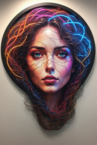style of Alena Aenami, an extraordinary woman's face made up entirely of (intertwining electrical currents in vivid colors:2)), positioned at the center of a (circular window displaying distant galaxies:0.5), evoking feelings of wonder and admiration.



