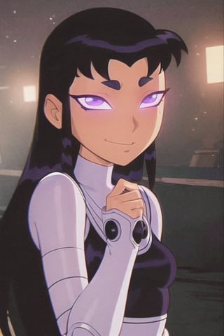 (8k, RAW photo, best quality, masterpiece:1.2), (intricate details), perfect eyes, perfect face, perfect lighting, beautiful, (masterpiece:1.2), (best quality:1.2), 1girl, cartoon style, blackfire, solo, space background, blush, portrait, upperbody