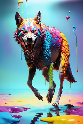 a painting of a dog with a skull on it's head, bright psychedelic color, anthropomorphic wolf, adult swim, xray melting colors, stylised comic art, an anthropomorphic rat, tripping, dribbble, without text, anthropomorphic coyote male, full image, skinned alive