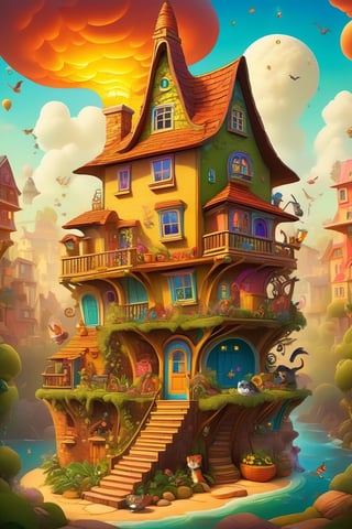 color photo of a captivating cartoon house, crafted with meticulous detail and crowned as the winner of a DeviantArt contest. This whimsical artwork embraces the concept of maximalism, with its abundance of visual elements and intricate design. Drawing inspiration from the artistic talents of Dan Mumford and the imaginative world of Pixar, the house radiates charm and character. The image depicts a unique blend of styles, combining the cozy ambiance of a cramped New York apartment with the enchanting allure of a witch hut. The staircase gracefully ascends to the second floor, inviting viewers to explore the hidden treasures within. The influence of Tetris can be seen in the playful arrangement of shapes and forms, creating a harmonious and visually engaging composition. The house exudes a laid-back and carefree vibe, reminiscent of a colorful hippie pad, where creativity and self-expression thrive. The use of "fotografia" techniques adds a touch of artistic flair, elevating the visual impact of the artwork. With its cut-away view, viewers are treated to a glimpse of the house's interior, revealing a low-resolution cat tower nestled in the corner and hinting at the presence of feline companions. The house also holds an air of mystery, with its haunted interior exuding an eerie atmosphere that captivates the imagination. The image's 4K high-resolution quality allows for every intricate detail and vibrant color to be appreciated, bringing the cartoon house to life with stunning clarity. Whether admired for its artistic brilliance, its playful design, or its ability to transport viewers into a world of imagination, this captivating cartoon house invites exploration and discovery.
a storybook illustration
21%
concept art
20%
a detailed drawing
19%
poster art
19%
a poster
19%
Artist
inspired by Jacek Yerka
inspired by Jacek Yerka
23%
by Dan Mumford
22%
by Tony DiTerlizzi
22%
by Chris LaBrooy
22%
inspired by MC Escher
22%
Movement
psychedelic art
psychedelic art
20%
sots art
19%
pop surrealism
18%
underground comix
18%
stuckism
18%
Trending
deviantart contest winner
deviantart contest winner
20%
featured on deviantart
20%
behance contest winner
20%
trending on deviantart
18%
Artstation
18%
Flavor
isometric house
isometric house
26%
isometric view of a wizard tower
25%
house illustration
25%
doll house
25%
colorful architectural drawing