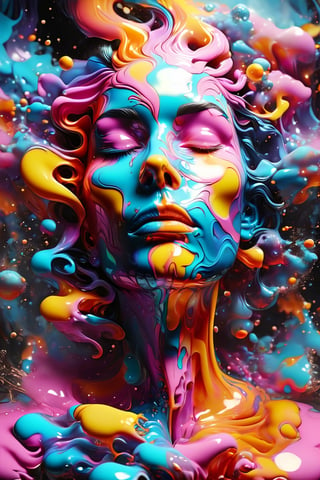 a computer generated image of a colorful background, liquid smoke twisting, 1 6 : 9 ratio, bold psychedelic colors, hyperreal rendering, inspired by Amédée Ozenfant, melting face, inspired by John Alexander, on a canva, descent into madness, goopy, dizzy viper