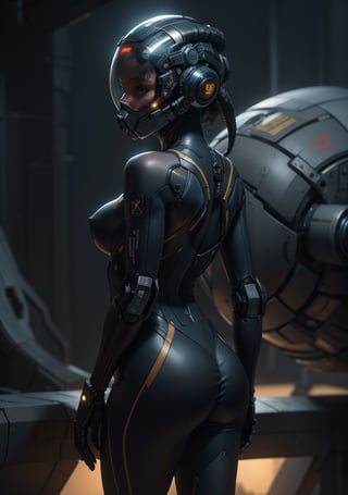 cyberhelmet, Highly detailed RAW color Photo, long shot, Full Body, of (female space droid, robot_girl, humanoid, helmet, tined face shield, rebreather, accentuated booty), outdoors, (looking up at advanced alien structure), toned body, big butt, (sci-fi), (mountains:1.1), (two moons in sky:0.8), (highly detailed, hyperdetailed, intricate), (lens flare:0.7), (bloom:0.7), particle effects, raytracing, cinematic lighting, shallow depth of field, photographed on a Sony a9 II, 50mm wide angle lens, sharp focus, cinematic film still from Gravity 2013, (NSFW)