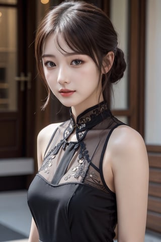 Ultra-realistic 8k, CG, Flawless, Cute expression, Intricate details, 18-year-old girl wearing chiffon cheongsam, Best quality, Realistic photos