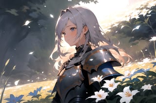 masterpiece, 1girl, upper body, paladin, flower meadow