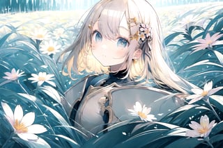 masterpiece, 1girl, upper body, paladin, flower meadow