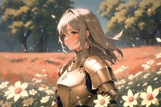 masterpiece, 1girl, upper body, paladin, flower meadow