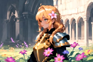 masterpiece, 1girl, upper body, paladin, flower meadow,PixelArt