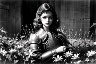 masterpiece, 1girl, upper body, paladin, flower meadow,NoirStyle