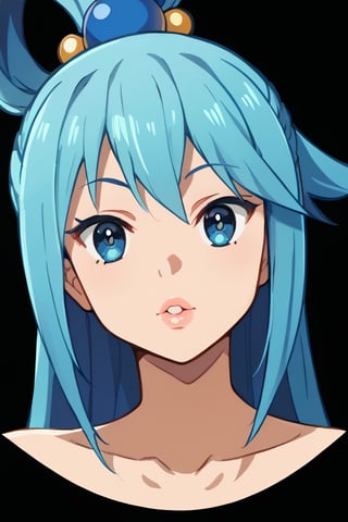 (masterpiece), best quality, solo, 1girl, blue_eyes, looking_at_viewer, eyelashes,upper_body, lips, makeup,aqua,Aqua,Aqua_(Konosuba),AQUA \(KONOSUBA\), blue hair ,dark background,LONG HAIR, HAIR ORNAMENT, VERY LONG HAIR, HAIR RINGS, SINGLE HAIR RING, HAIR BOBBLES,