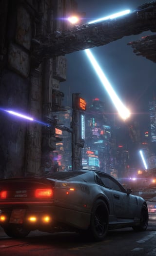 Create the hyperrealistic image of a futuristic flying car that flies over an immense cybercity at night. The vehicle's headlights produce flares and halos in the camera lens.
(cyberpunk style, perfect lighting, shadows, sharp focus, 8k high definition, insanely detailed, masterpiece, hiper-realistic, highest quality, intricate details), (dynamic  pose:1.4) ,Cyberpunk, ((Detailed face)), Realism,((round ass)),IMGFIX,cyberpunk style,cyberpunk,insane details ,high details,more detail XL,More Detail,ff8bg,Add more detail,Lens flare