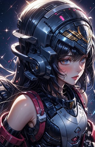 a girl, thunder yellow jacket, tight suit,Space helm of the 1960s,and the anime series G Force of the 1980s,Darf Punk wlop glossy skin, ultrarealistic sweet girl, space helm 60s, holographic, holographic texture, the style of wlop, space, 