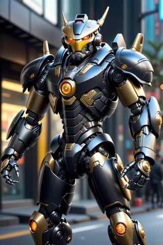 Angry AgileDung Pacific rim mecha robo soldier character,black armor, anthropomorphic figure, wearing futuristic soldier armor and weapons, reflection mapping, realistic figure, hyperdetailed, cinematic lighting photography, 32k uhd with a golden staff, roaring

By: panchovilla,mecha