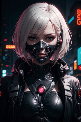 cyber_mask, cyborg, 1girl, solo, portrait, cyborg, (cyberpunk style:1.3), dark lighting, (chromatic aberration:1.3), blowout hair, platinum blonde hair, black eyes, sexy, (HDR:1.3)