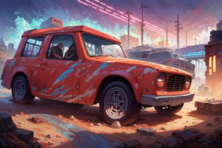 score_9, score_8_up, score_7_up, Masterpiece, best quality, absurdres, apocalypse truck, truck, vehicle focus, no humans, car, glowing neon, water, dirt, high_resolution, realistic ,KA