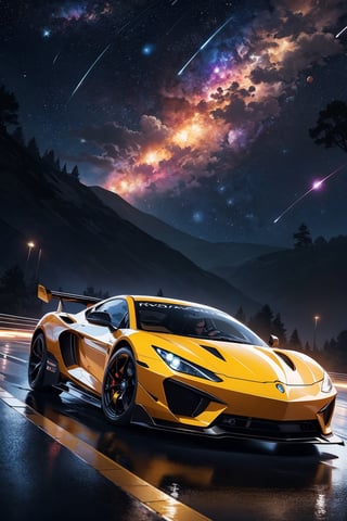(masterpiece, best quality), high resolution, (8k resolution), (ultra detailed), The picture shows a car trail suspended in the starry sky, Two racing cars racing towards the camera, Super sports car, Plasma engine, Colorful planets and nebulae in the background, hyperrealistic, more details, low saturation, realism, Photo texture