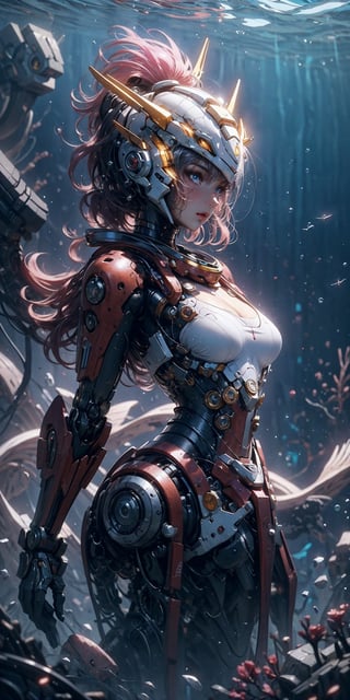 a girl, thunder Orange, tight suit,Space helmet of the 1990s,and the anime series ace, Fantastic Surrealism, Post-apocalyptic, Cute Illustration, Bio-Robotic Art, Fantasy Digital Painting, alien planet Landscapes, Space Dragon with a futurastic underwater helm Fantasy, Art, Surrealism, Geomorphologie-Kunst, Fluid Art, Underwater Photography, Biomechanical Sculpture, Kemono, Beautiful Girl Turned to the Camera, Blue Background, 3D Vector Art, Greg Rutkowski,  Detailedface, Detailedeyes, 1 girl